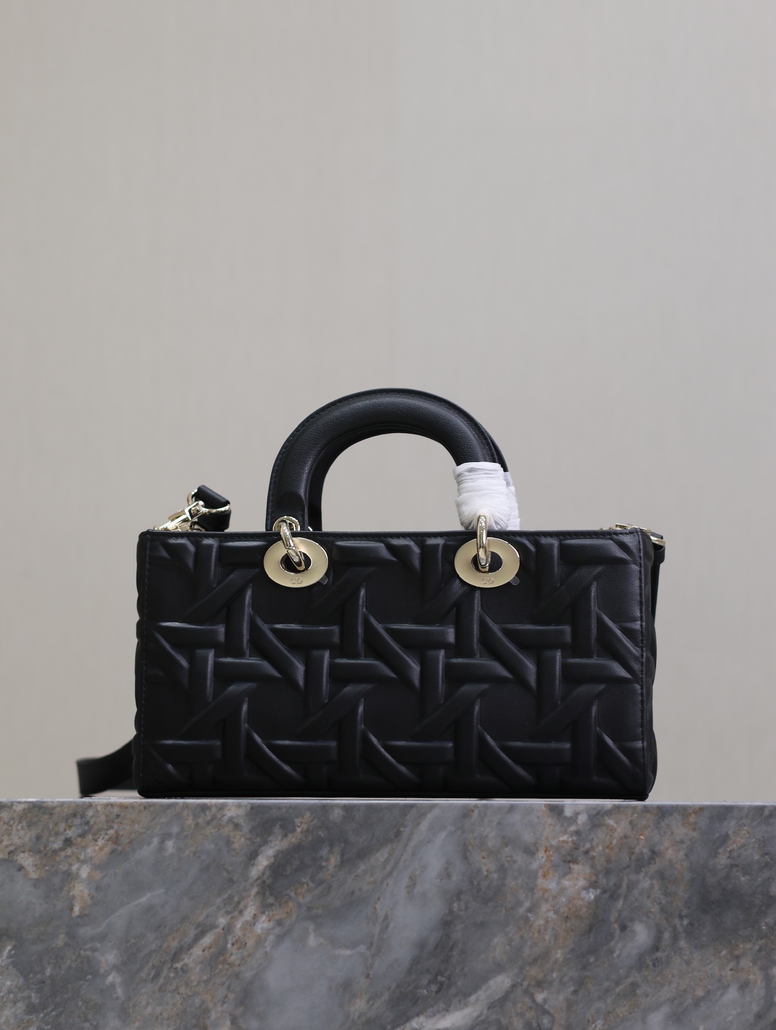 Medium Lady D-Joy Bag Black Graphic Cannage Calfskin